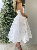 Woochic mi-longue robe bustier trapèze broderie anglaise dos nu sans manches élégant de fete