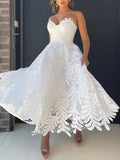 Woochic mi-longue robe bustier trapèze broderie anglaise dos nu sans manches élégant de fete