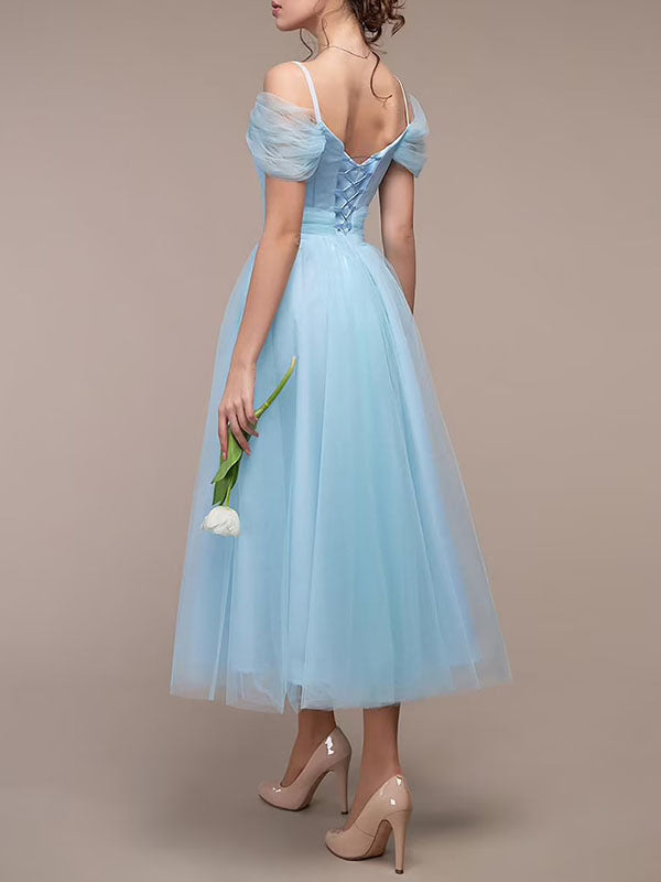 Woochic mi-longue robe demoiselle d'honneur tutu en tulle dos nu col bateau élégant invité mariage