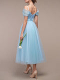 Woochic mi-longue robe demoiselle d'honneur tutu en tulle dos nu col bateau élégant invité mariage