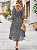 Woochic mi-longue robe imprimé à fleurie à volantée col carré bohème mode