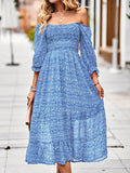 Woochic mi-longue robe imprimé à fleurie à volantée col carré bohème mode