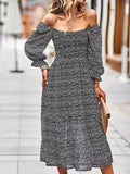 Woochic mi-longue robe imprimé à fleurie à volantée col carré bohème mode Noir S