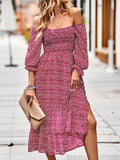Woochic mi-longue robe imprimé à fleurie à volantée col carré bohème mode