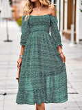 Woochic mi-longue robe imprimé à fleurie à volantée col carré bohème mode