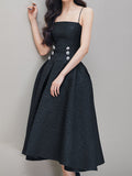 Woochic mid-length jacquard dress with rhinestones with thin straps elegant evening black