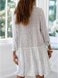 Woochic mi longue robe mousseline à pois boutonnage à volantée v-cou manches 3/4 bohème plage