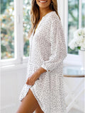 Woochic mi longue robe mousseline à pois boutonnage à volantée v-cou manches 3/4 bohème plage