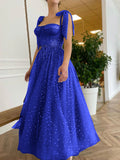 Woochic mi-longue robe trapèze brillante paillette avec noeud papillon élégant cocktail Bleu saphir S