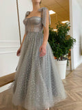 Woochic mi-longue robe trapèze brillante paillette avec noeud papillon élégant cocktail Gris S