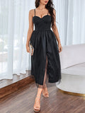 Woochic mi-longue robe tulle fendue cuisse à fines brides mode de soirée