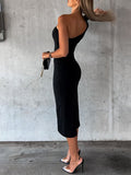 Woochic mi-longue robe une épaule moulante fendu le côté élégant de cocktail