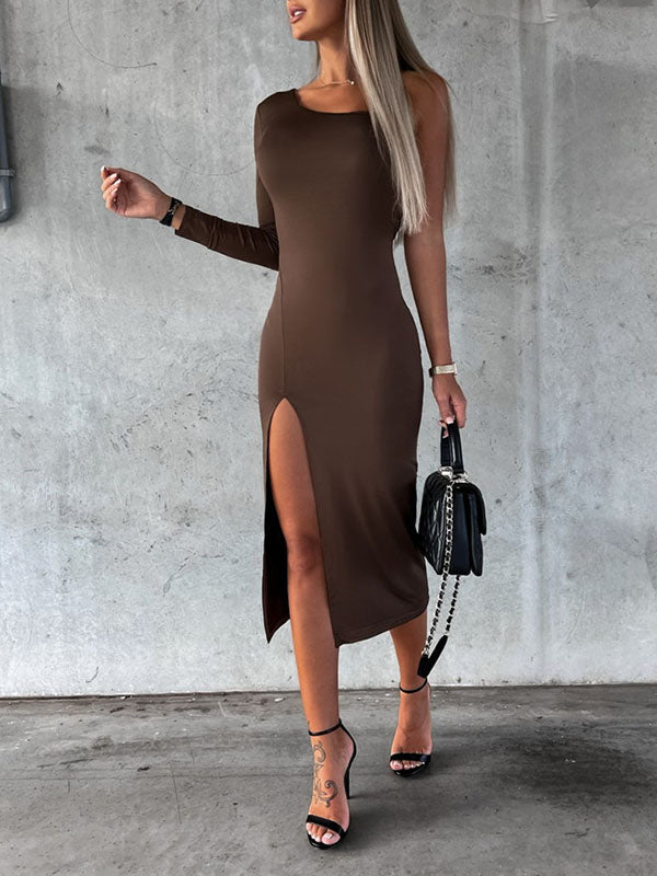 Woochic mi-longue robe une épaule moulante fendu le côté élégant de cocktail