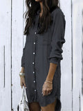 Woochic midi longue blouse robe en jean boutonnage avec poches col revers femme mode boyfriend Noir S