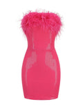 Woochic min-robe moulante brillante paillette plumes mode cocktail
