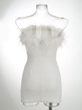 Woochic min-robe moulante brillante paillette plumes mode cocktail