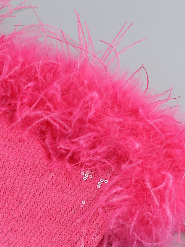 Woochic min-robe moulante brillante paillette plumes mode cocktail