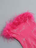 Woochic min-robe moulante brillante paillette plumes mode cocktail