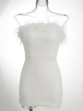 Woochic min-robe moulante brillante paillette plumes mode cocktail