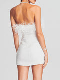 Woochic min-robe moulante brillante paillette plumes mode cocktail