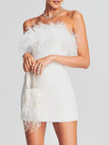 Woochic min-robe moulante brillante paillette plumes mode cocktail