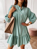 Woochic mini robe à volantée boutonnage col montant manches bishop élégant de cocktail Café S