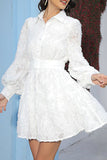 Woochic mini-robe broderie anglaise boutonnage col chemise manches bishop doux cocktail Blanche S