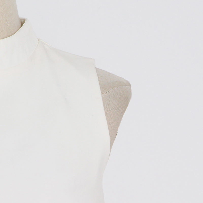 Woochic mini-robe col mi-haut en plume d’autruche droite sans manches,cocktail