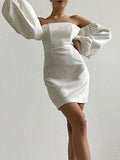 Woochic mini-robe moulante col bateau manches longues élégant cocktail