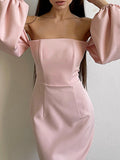 Woochic mini-robe moulante col bateau manches longues élégant cocktail