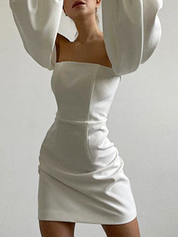 Woochic mini-robe moulante col bateau manches longues élégant cocktail