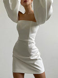 Woochic mini-robe moulante col bateau manches longues élégant cocktail