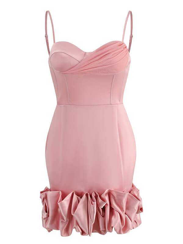 Woochic mini-robe moulante satin tulle à fines brides mode cocktail