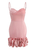 Woochic mini-robe moulante satin tulle à fines brides mode cocktail