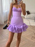 Woochic mini-robe moulante satin tulle à fines brides mode cocktail Violet XS