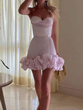 Woochic mini-robe moulante satin tulle à fines brides mode cocktail Rose pale XS