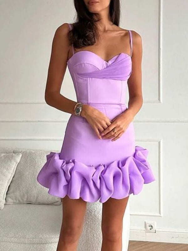 Woochic mini-robe moulante satin tulle à fines brides mode cocktail