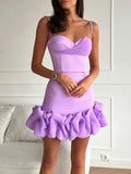 Woochic mini-robe moulante satin tulle à fines brides mode cocktail