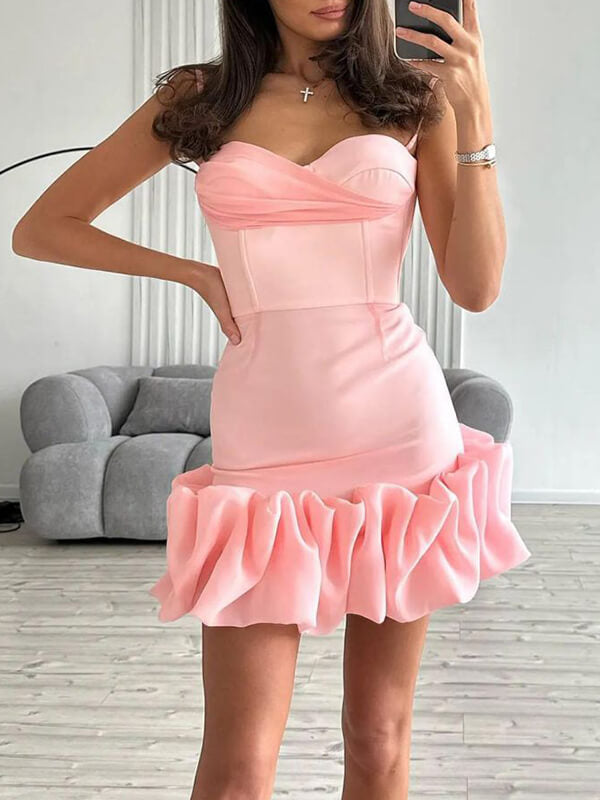 Woochic mini-robe moulante satin tulle à fines brides mode cocktail
