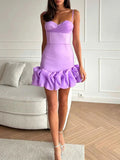 Woochic mini-robe moulante satin tulle à fines brides mode cocktail