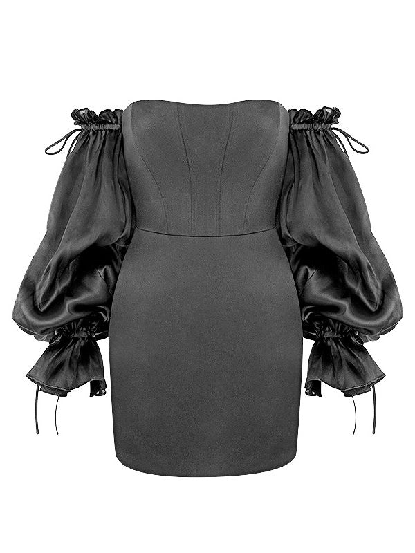 Woochic mini-robe moulante strappy col bateau manches longues élégant cocktail