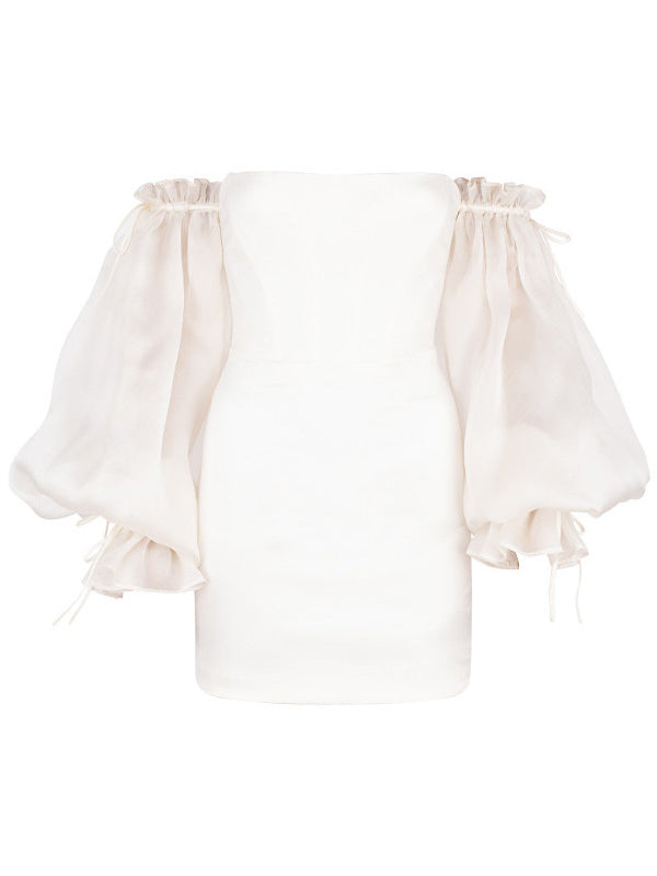 Woochic mini-robe moulante strappy col bateau manches longues élégant cocktail
