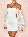 Woochic mini-robe moulante strappy col bateau manches longues élégant cocktail
