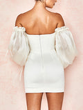 Woochic mini-robe moulante strappy col bateau manches longues élégant cocktail