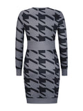 Woochic mini robe pied de poule v-cou manches longues élégant de cocktail