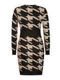 Woochic mini robe pied de poule v-cou manches longues élégant de cocktail