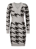 Woochic mini robe pied de poule v-cou manches longues élégant de cocktail