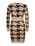 Woochic mini robe pied de poule v-cou manches longues élégant de cocktail