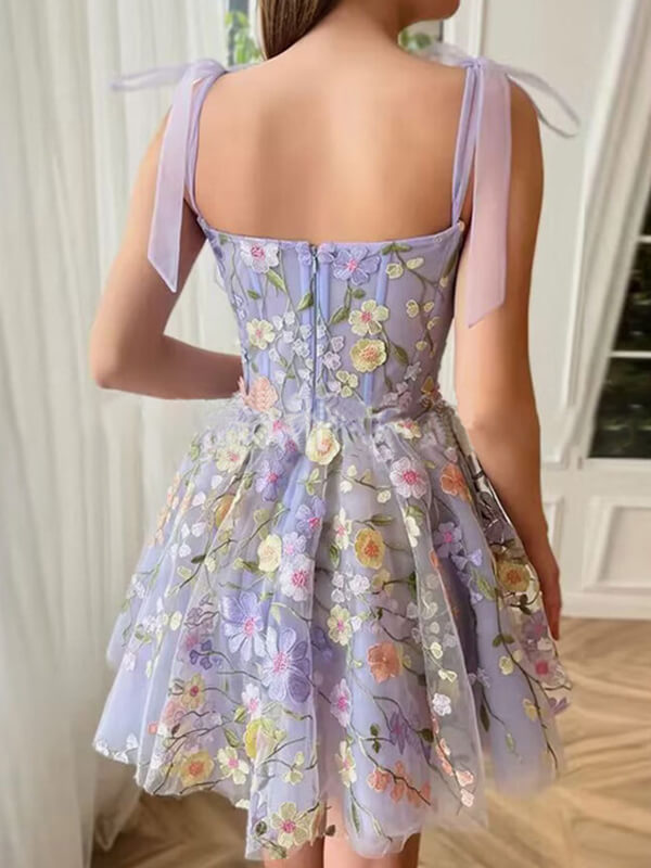 Woochic mini-robe tulle fleurie brodée bustier cocktail