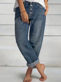 Woochic pantalons longue en jeans boutons décontracté ample vintage femme